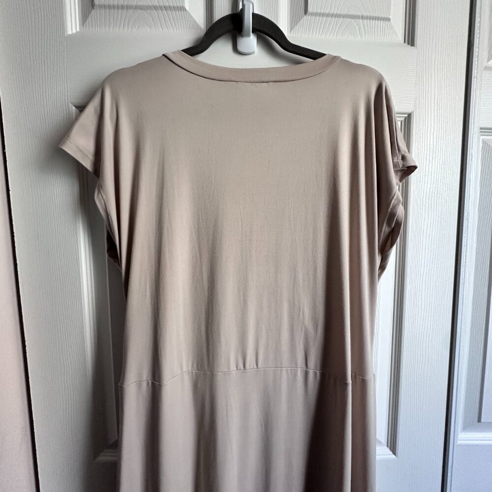 DoubleJu Womens 3X Beige Taupe Jersey Draped Faux Wrap Cap Sleeve Maxi Dress - Picture 5 of 10